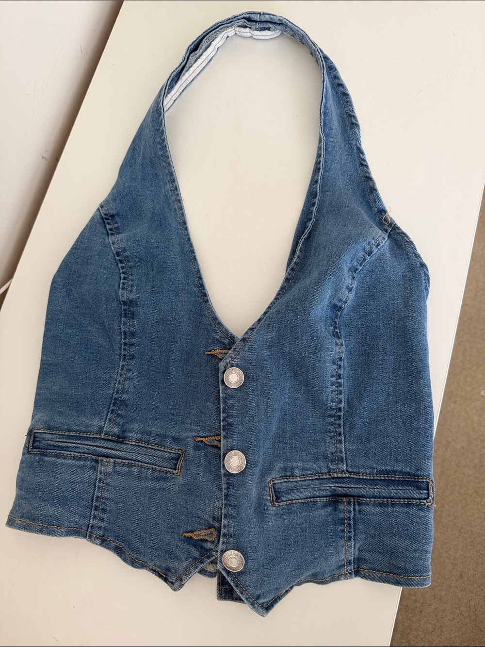 Levi's Medium Blue Denim Halter Vest with Button Front